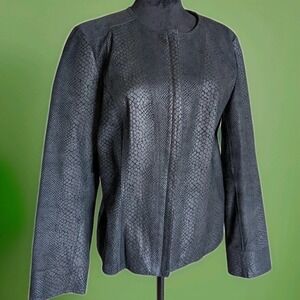 Alfani Women's  Leather Snakeskin Print Black Jacket Princess Seams Sz Med EUC